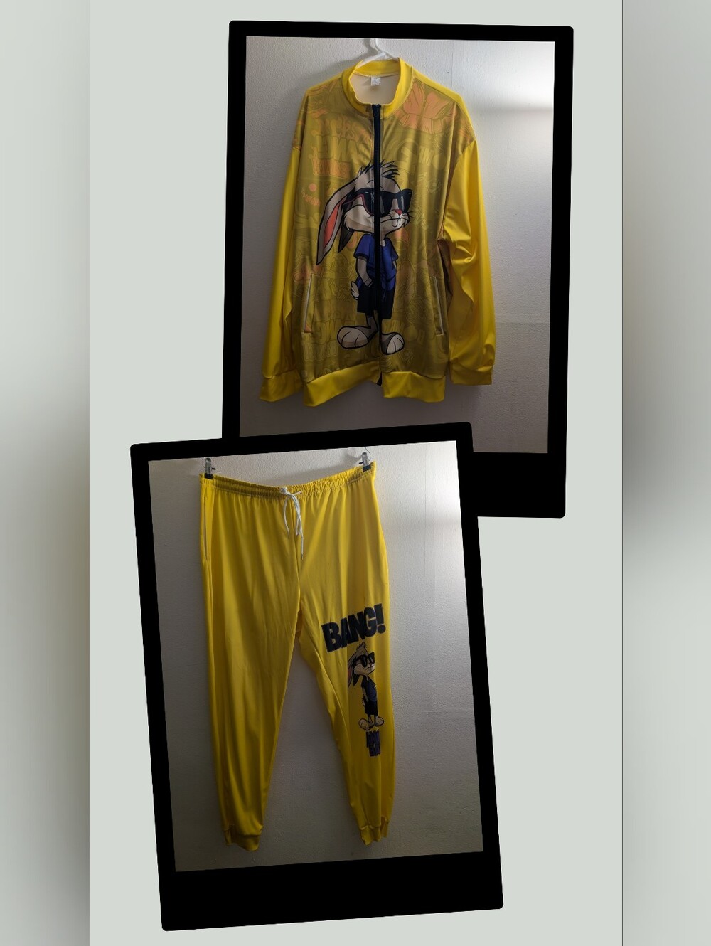 Buggs Bunny Men’s Bright Yellow Cartoon-Print Two-piece Outfit